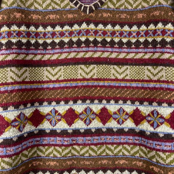 Vintage 90s Woolrich Wool Sweater L Fair Isle Floral Knit Hong Kong Boho Cottage - Picture 8 of 14